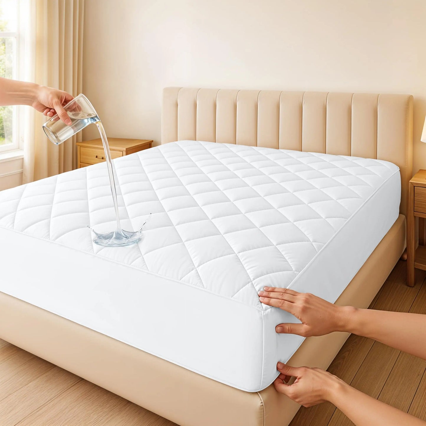 Lux Décor Quilted Mattress Pad – Elastic Fitted Cover Protector up to 16" Deep Pocket, Noiseless Topper