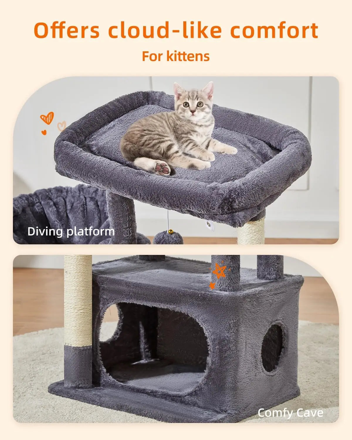 Cat Tree Indoor Tower With Adjustable Baskets And Luxurious Perch