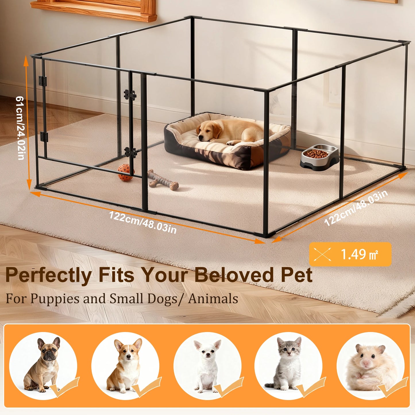 Borwar Acrylic Dog Playpen Enclosure For Indoor Pets And Cats