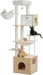 DAFIFY Cat Tree With Food Station Wooden Cat Tower