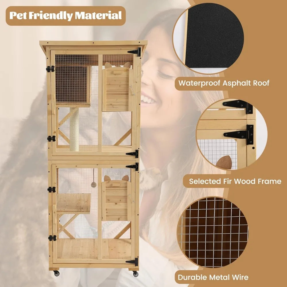 DAFIFY Outdoor Cat Enclosure 4-Tier Playpen With Wheels And Roof