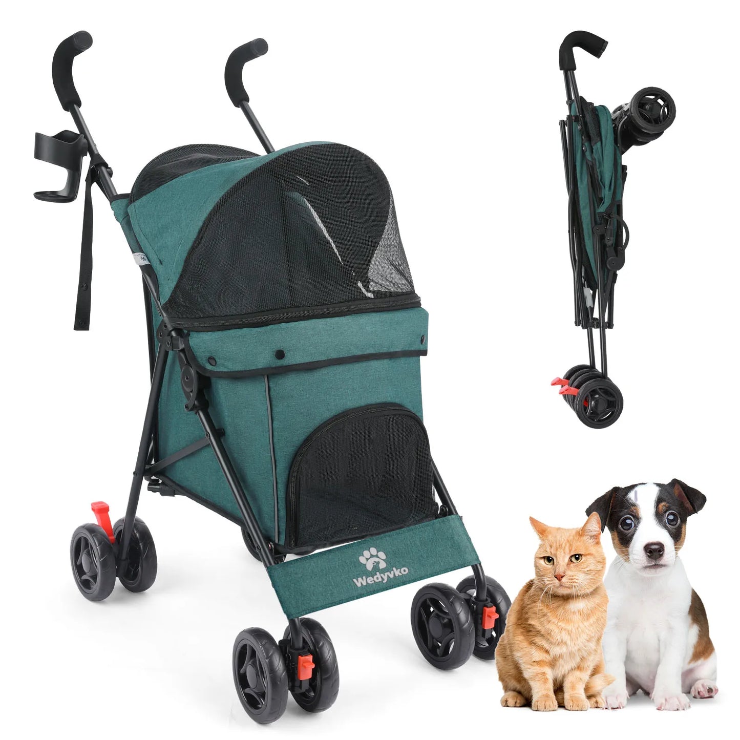 Wedyvko Pet Dog Stroller 4 Wheels With Brakes And Storage