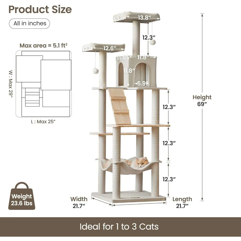 DAFIFY Multi Level Cat Tree With Perches And Hammock