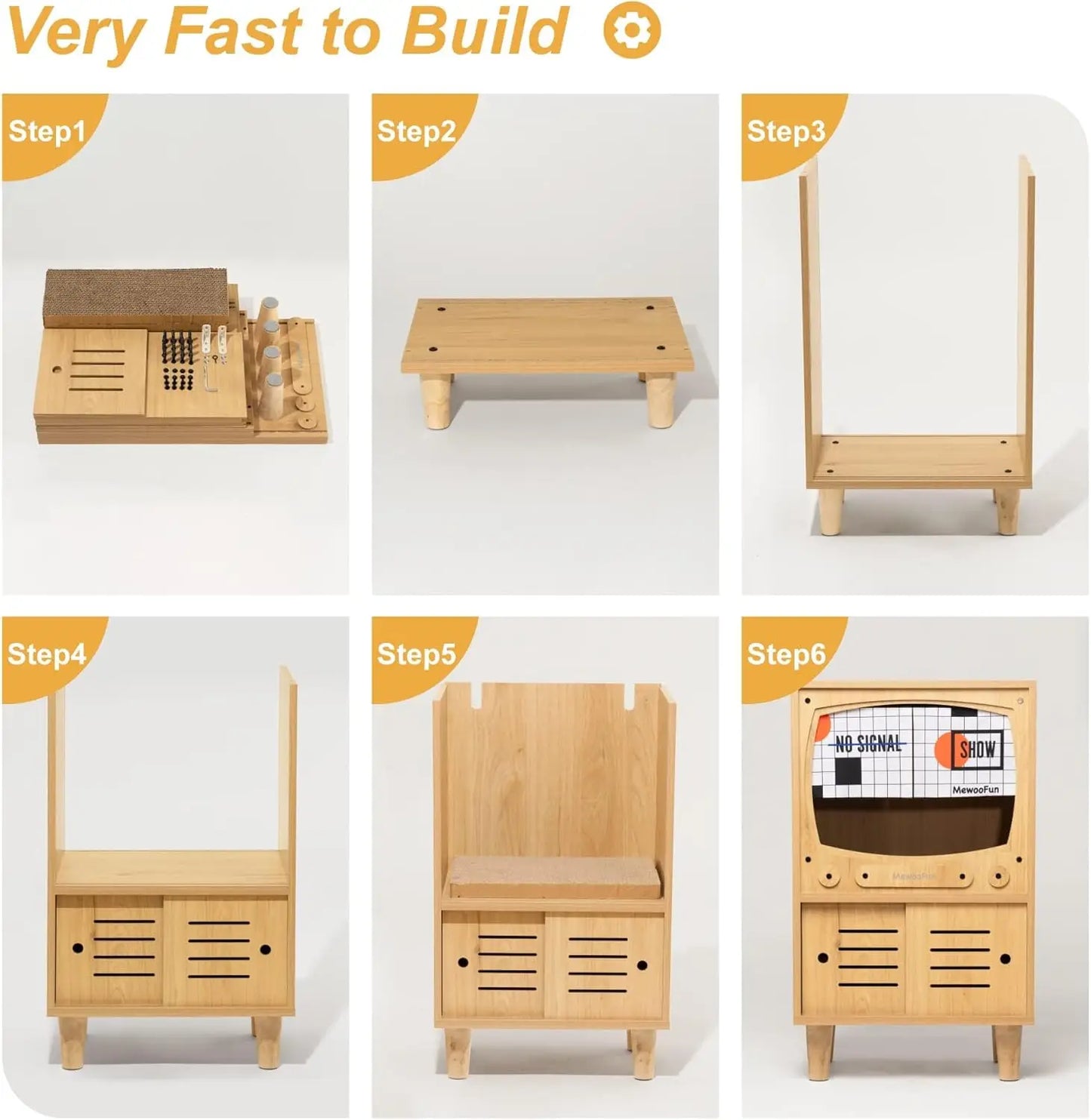 Mewoofun Cat TV House Wooden Cat Condo Sturdy Luxury Cat TV Furniture with Cat Scratcher and Storage Space Nature