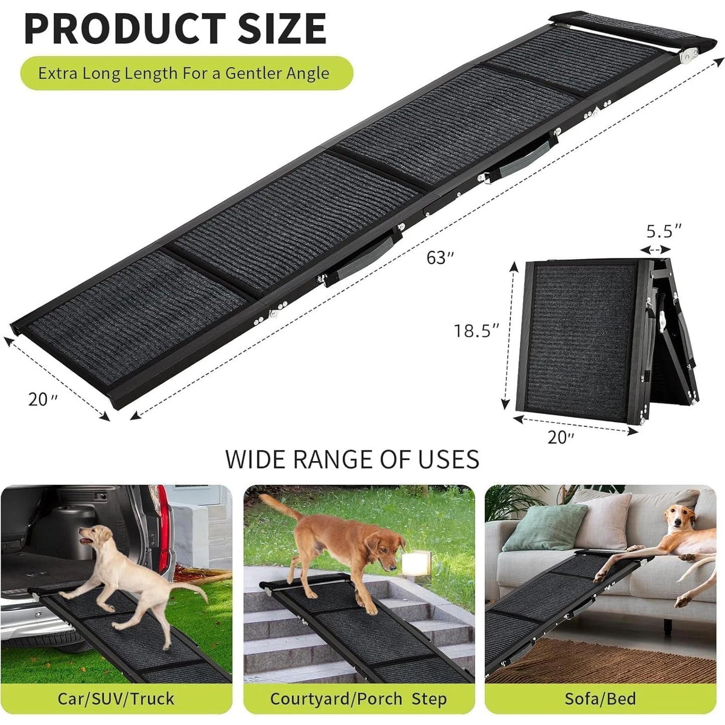 DishyKooker Folding Dog Ramp for Cars with Non Slip Surface