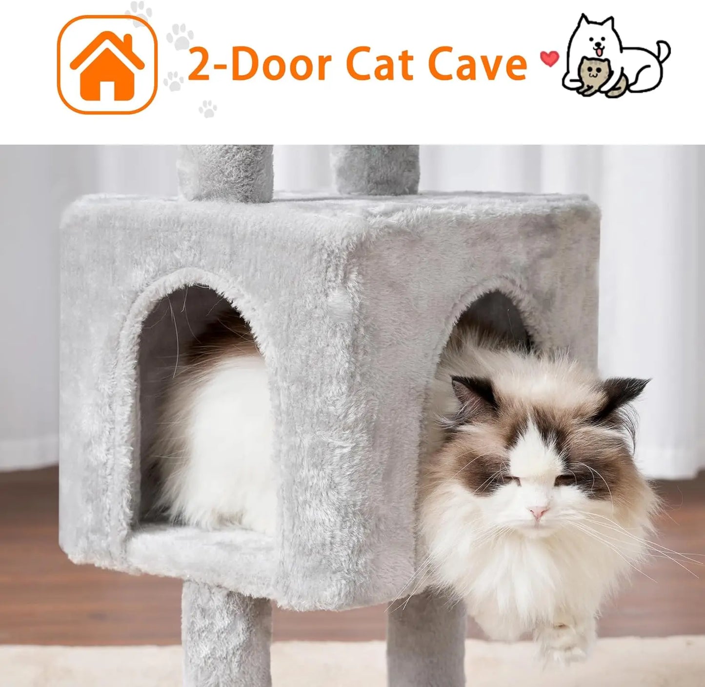 Cat Tree 39.4' Tower Condo with Scratching Post, Sisal Wrapped, Soft Platform, 2 Baskets, Dangling Toy, Light Gray HCT006SW
