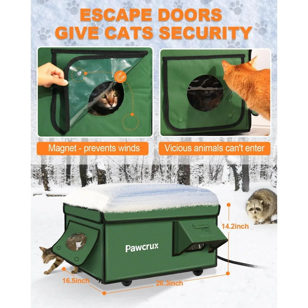 Winter Outdoor Insulated Heated Cat House With Safe Warming Bed