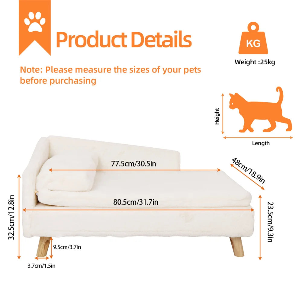 BORWARTCN Luxury Elevated Dog Sofa Bed With Backrest Plush Cushion