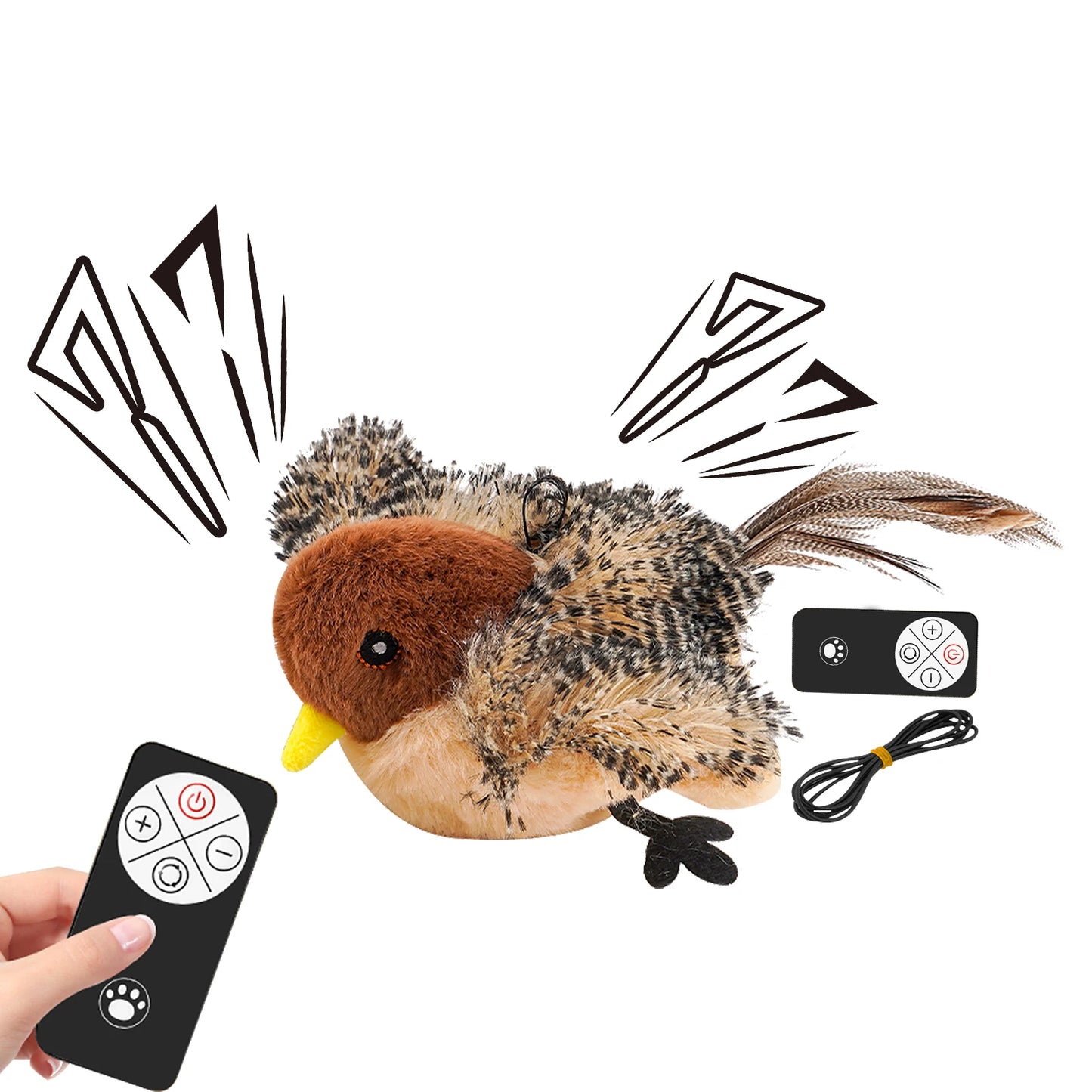 Remote Control Simulated Chirping Bird Plush Cat Toy For Kitten