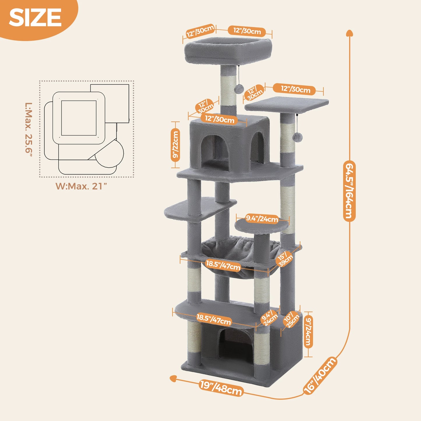 PEQULTICN Five Tier Cat Tree With Scratching Posts And Hammocks