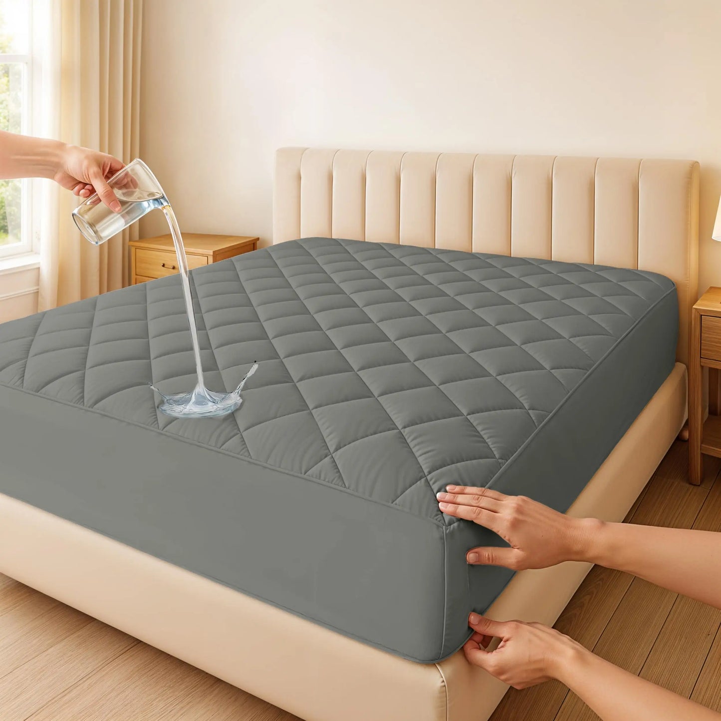 Lux Décor Quilted Mattress Pad – Elastic Fitted Cover Protector up to 16" Deep Pocket, Noiseless Topper
