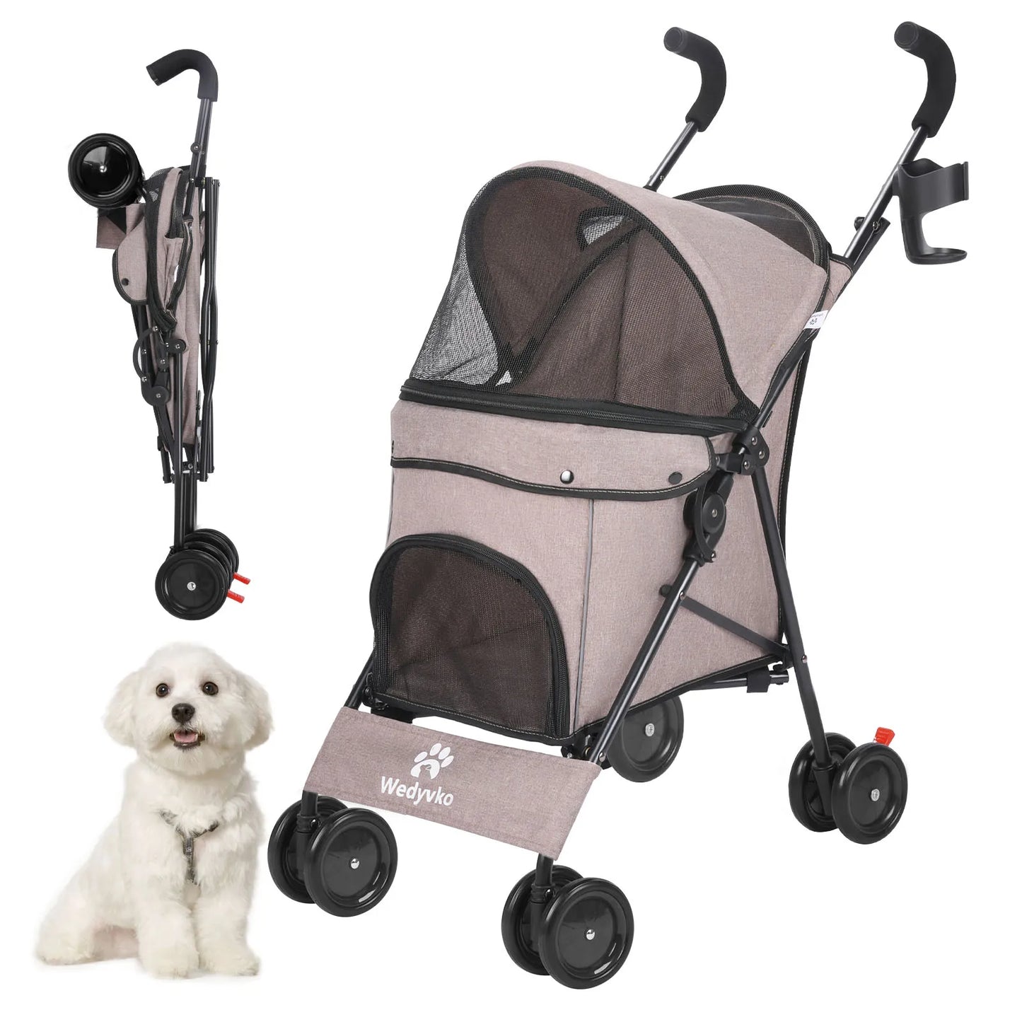 Wedyvko Pet Dog Stroller UltraCompact QuadrupleWheelSystem Rotating Brakes Storage Travel