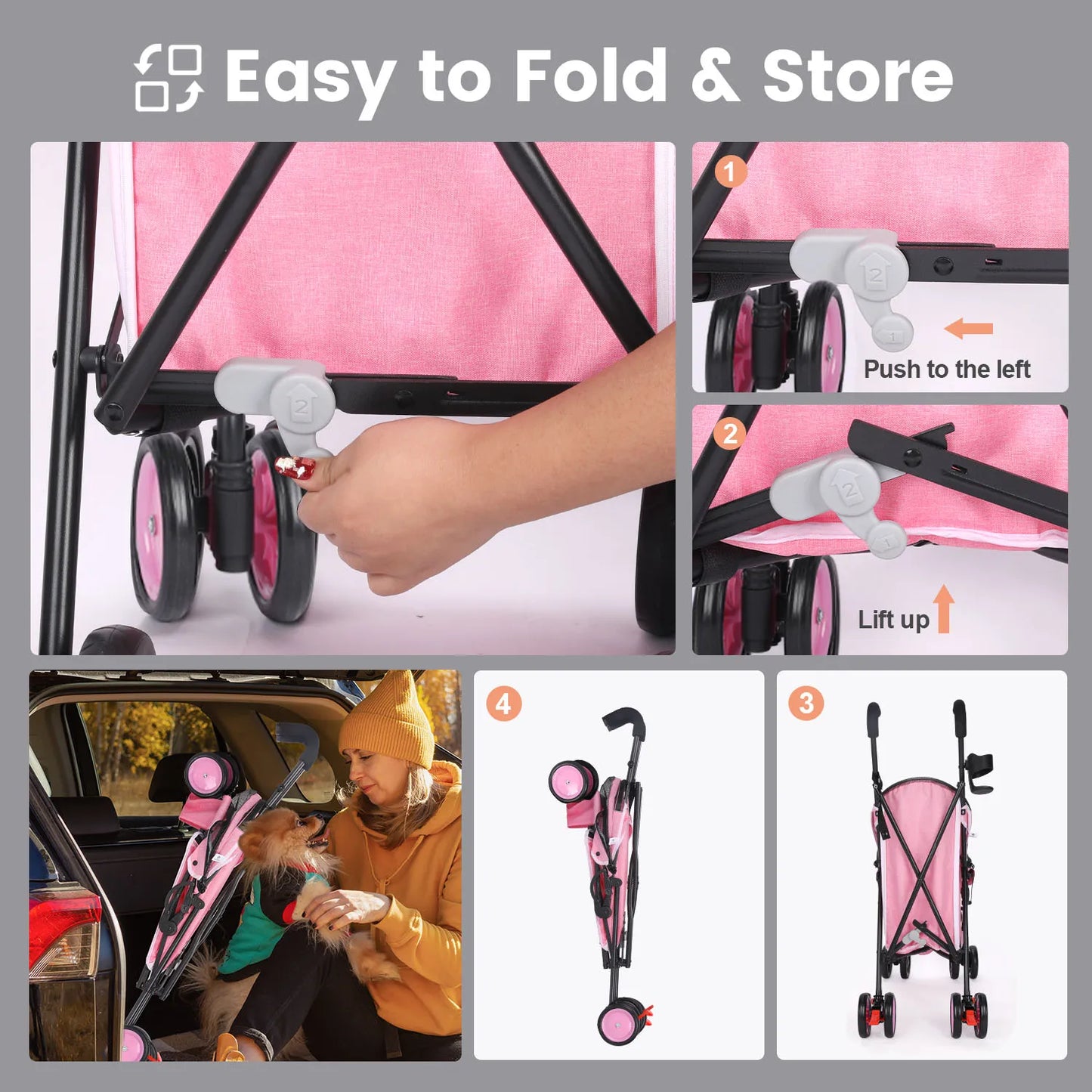 Wedyvko Pet Stroller Four Wheel Puppy Carrier With Brakes