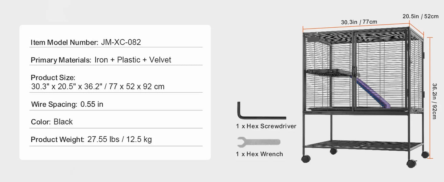 SucceBuy 64.6" Rolling Metal Ferret Cage Large 4-Tier Critter Nation Cage Small Animal Cage for Rats Hamster Guinea Chinchilla