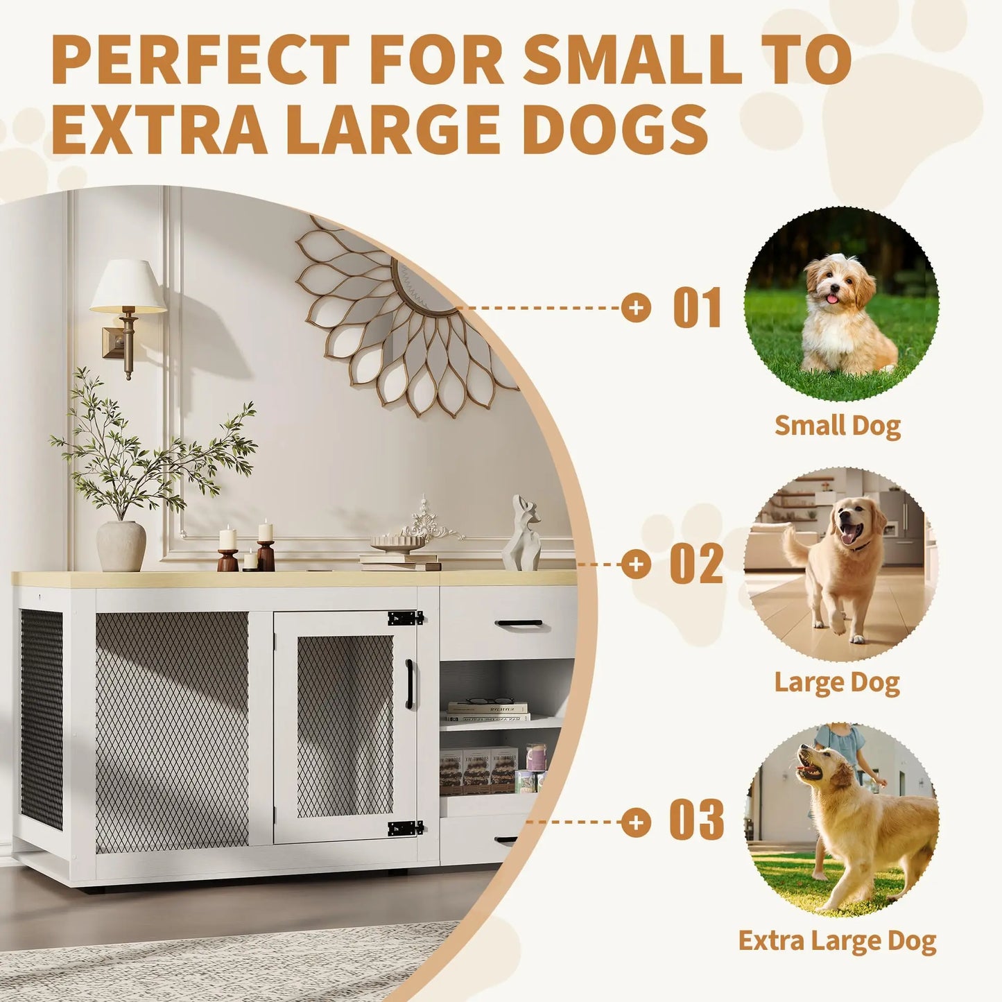 HiMISS Double Dog Crate TV Stand With Feeding Station Storage