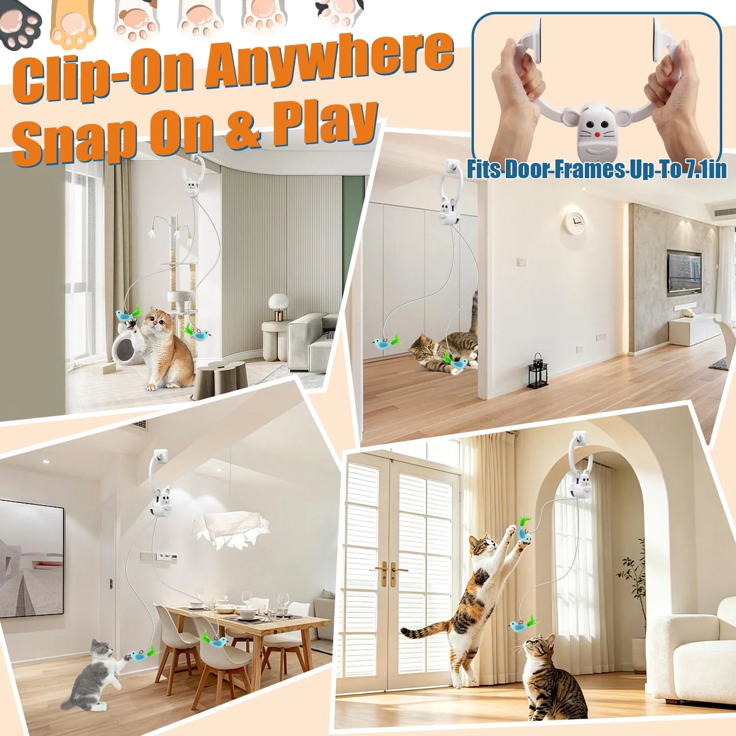 Interactive Cat Toys for Indoor Cats,  Rechargeable Durable Safe Hanging Cat Toy for Bored Kittens & Adult Cats