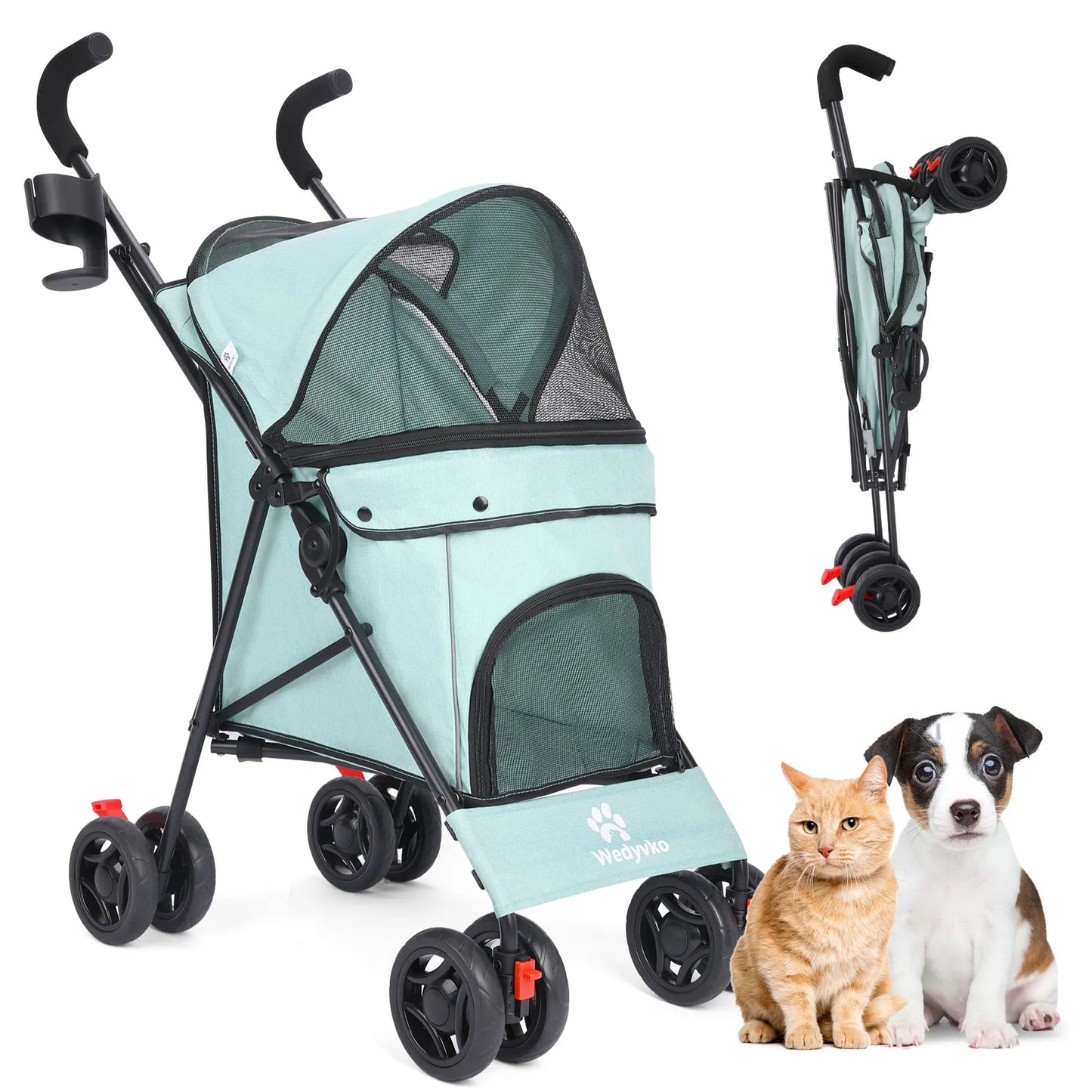 Wedyvko Pet Dog Stroller 4 Wheels With Brakes And Storage