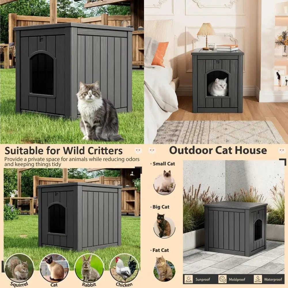 Weatherproof Insulated Outdoor Cat House For Winter Durable UV Resistant Resin Shelter For Feral And Domestic Cats