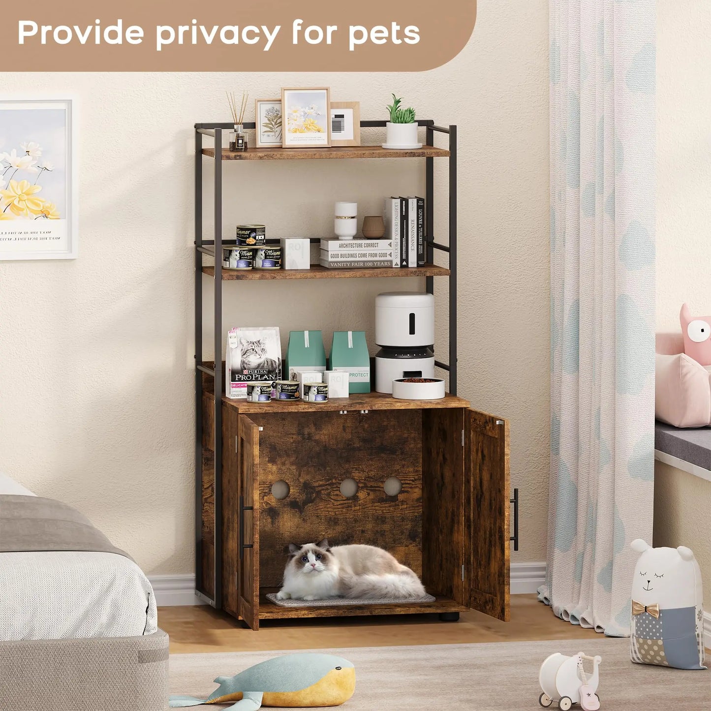 HiMISSCN Cat Litter Box Enclosure Four Tier Storage Cabinet