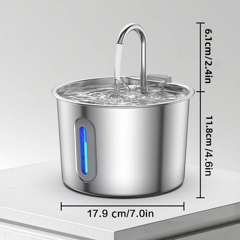 Pet Water Fountain 2.2L Large Capacity 304 Stainless Steel Ultra Quiet USB Cat and dog drinking water fountain Automatic feeder