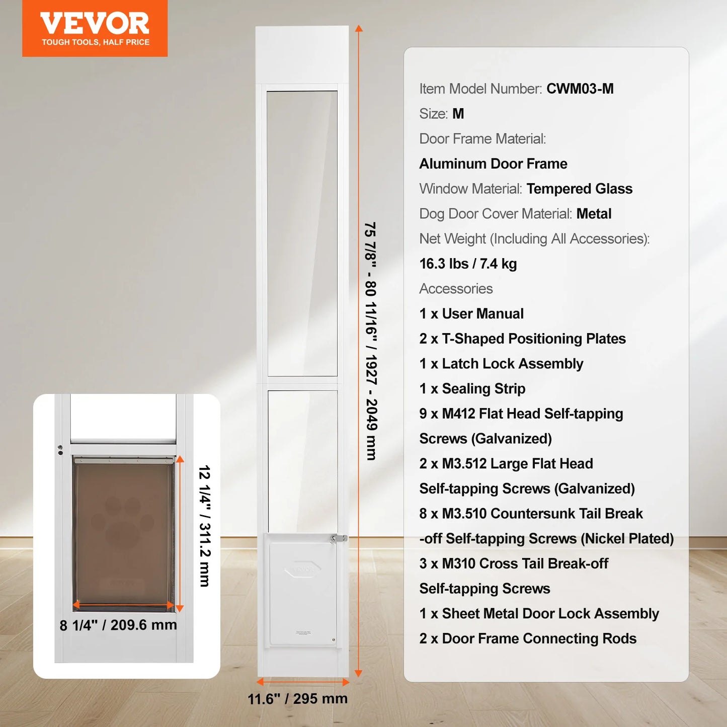 SucceBuy Sliding Glass Dog Door For Home Pet Gate Easy