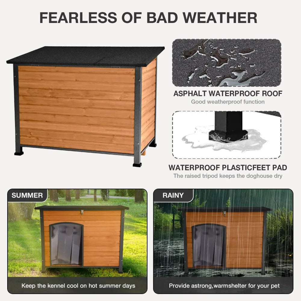 Heated Dog House Outdoor Insulated Dog Kennel for Small Medium Large Dogs, Iron Frame Dog Shelter for Outside, Waterproof Roof R