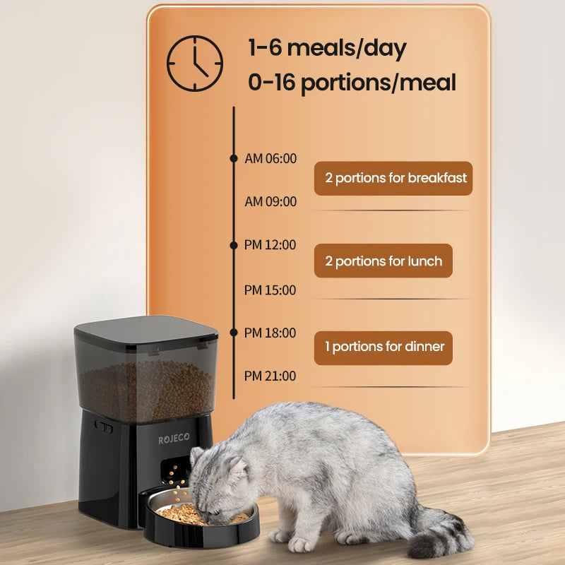 ROJECO Automatic Cat Feeder Kibble Dispenser With Smart Control