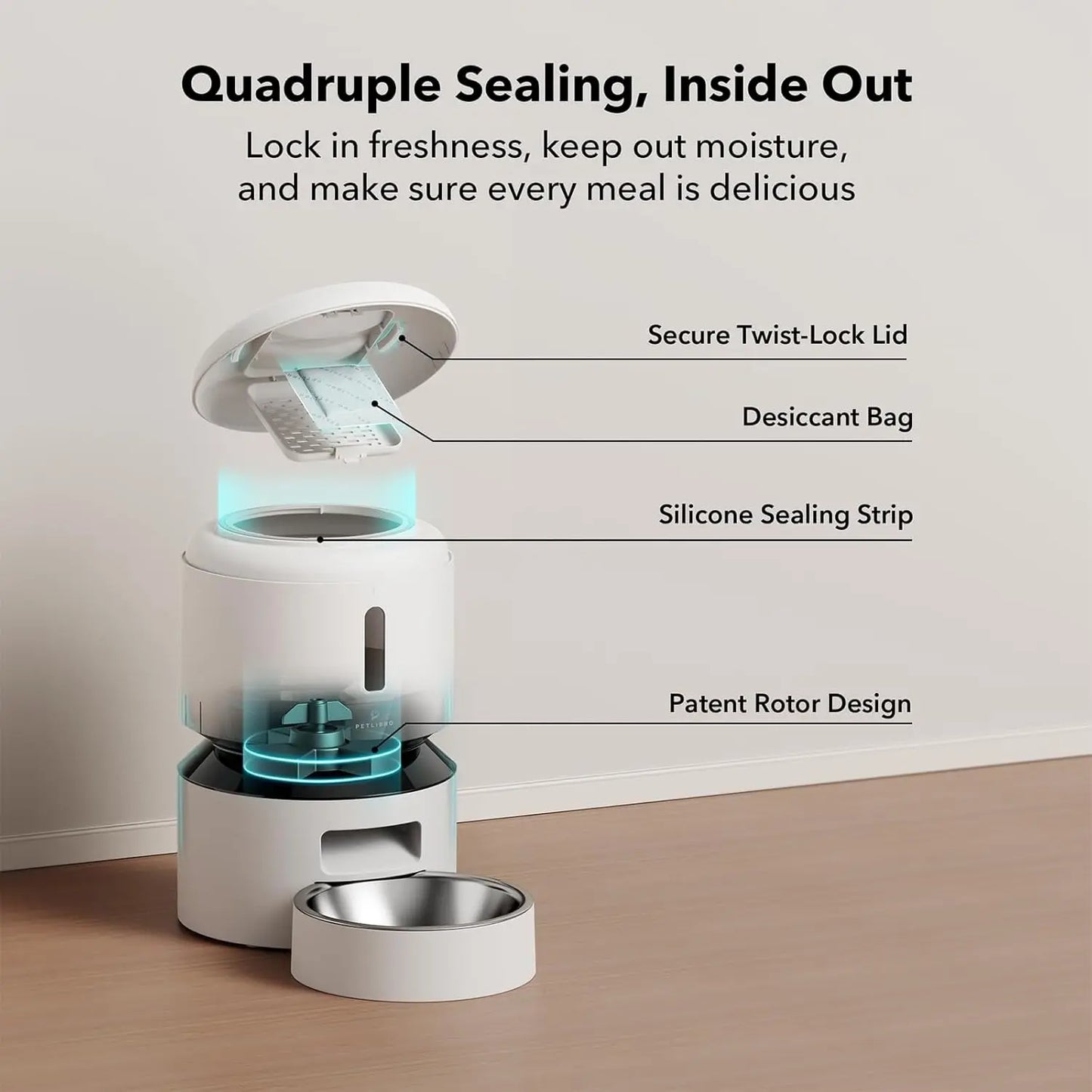 Automatic Pet Feeder with WiFi Control, 3L Capacity, Timed Feeding for Dry Food, Up to 48 Portions Daily, White