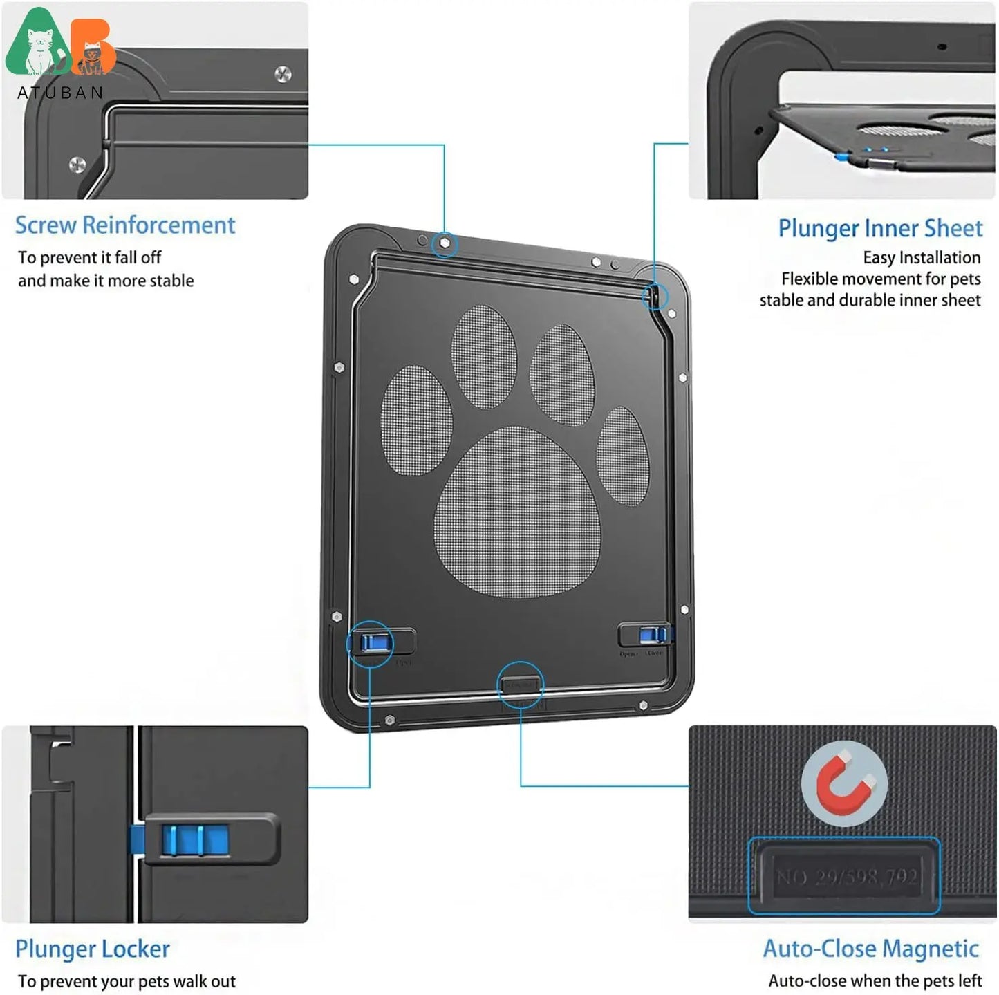 ATUBAN Magnetic Pet Screen Door For Cats And Small Dogs