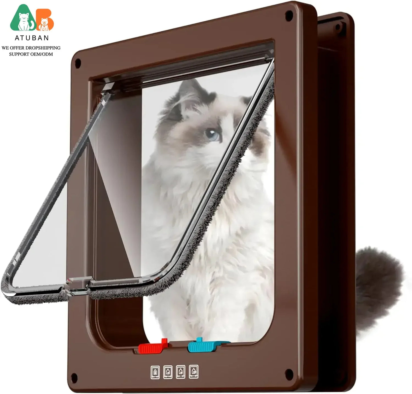 ATUBAN Cat Door With 4 Modes Locking Window Or Wall