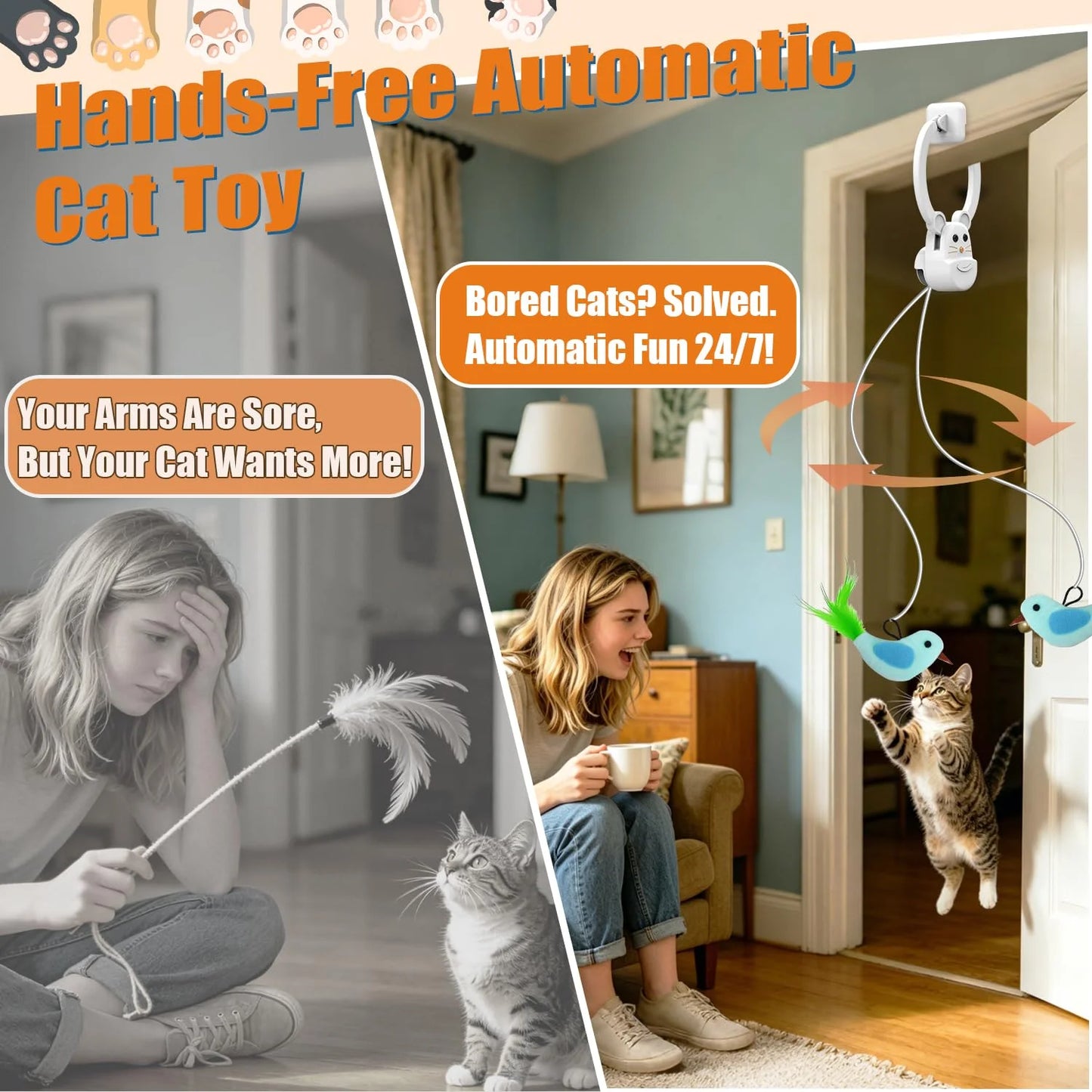 Interactive Cat Toys for Indoor Cats,  Rechargeable Durable Safe Hanging Cat Toy for Bored Kittens & Adult Cats
