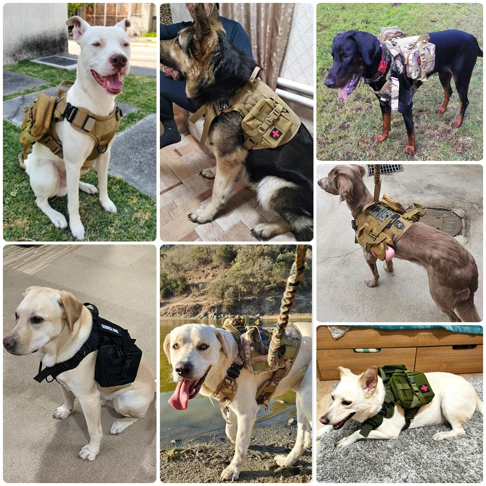 Tactical Dog Harness Collar Leash Molle Pouches For Medium Large Dogs Pet German Shepherd Training Walking Vest Dog Harnesses