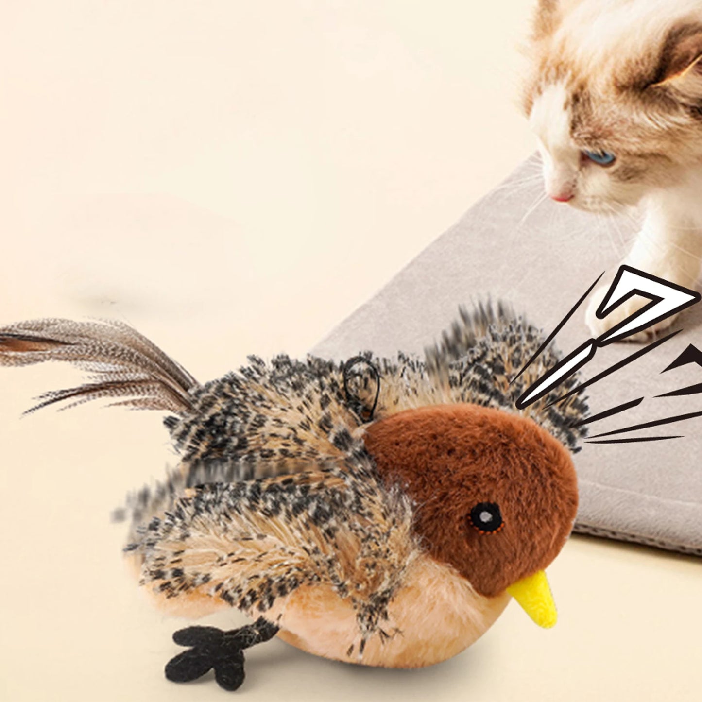 Remote Control Simulated Chirping Bird Plush Cat Toy For Kitten