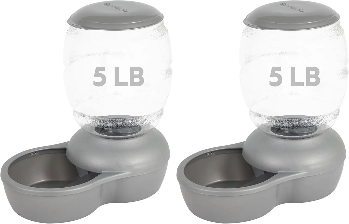 Automatic Pet Feeder for Cats and Dogs, 5 LB Capacity, Pearl Silver Grey, Dishwasher Safe Base (2-Pack)