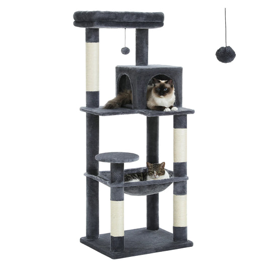 Cat Tree for Indoor Cats 5-Level Cat Tower for Large Cats with Large Hammock Sisal Covered Scratching Posts Cozy Condo Top Perch