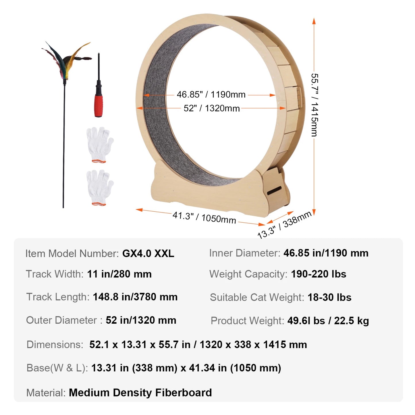 SucceBuy Wooden Cat Exercise Wheel Detachable Carpet For Indoor Running