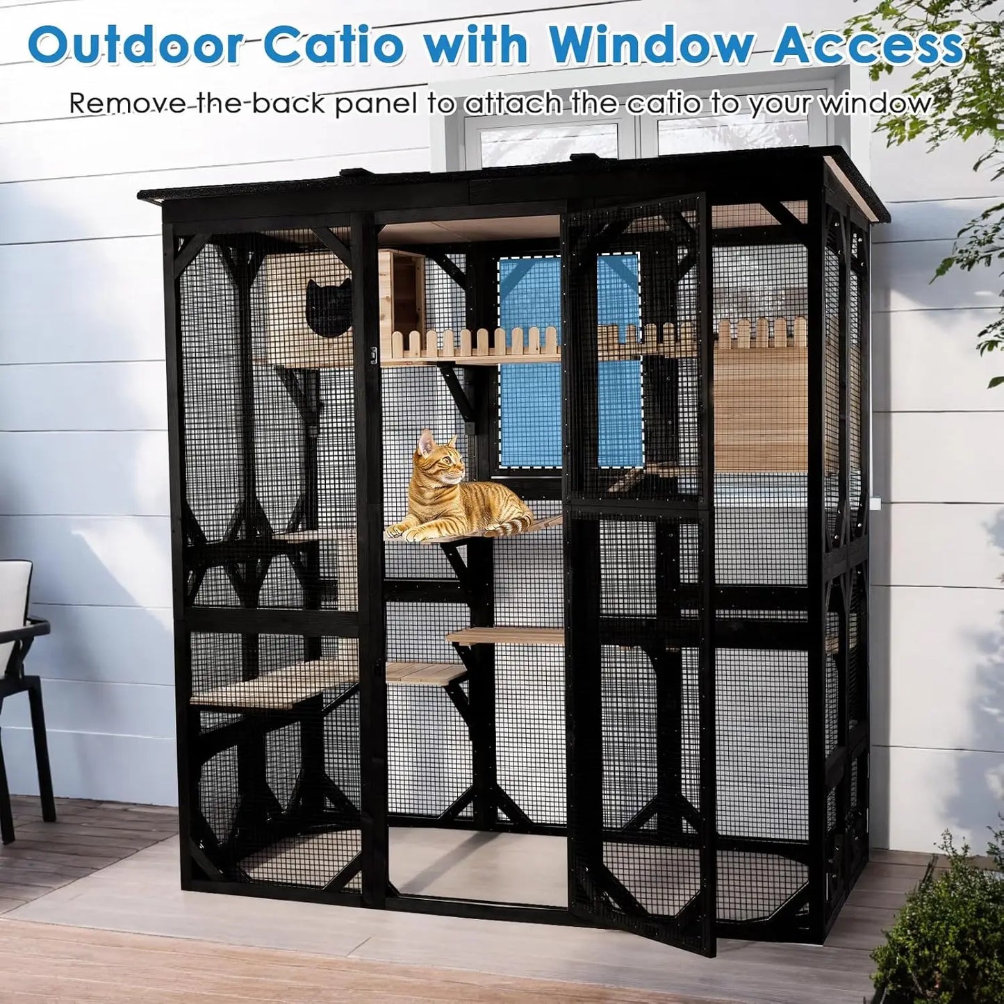 Outdoor Cat Enclosure With Weatherproof Roof And Six Doors