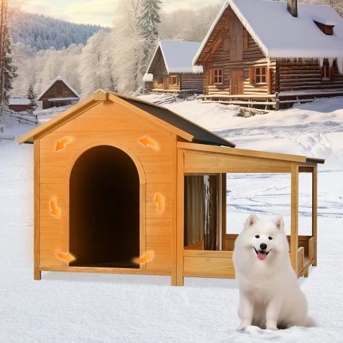 Natural 60.2 "large outdoor dog house with insulated lining, suitable for winter waterproof dog house for medium and large dogs