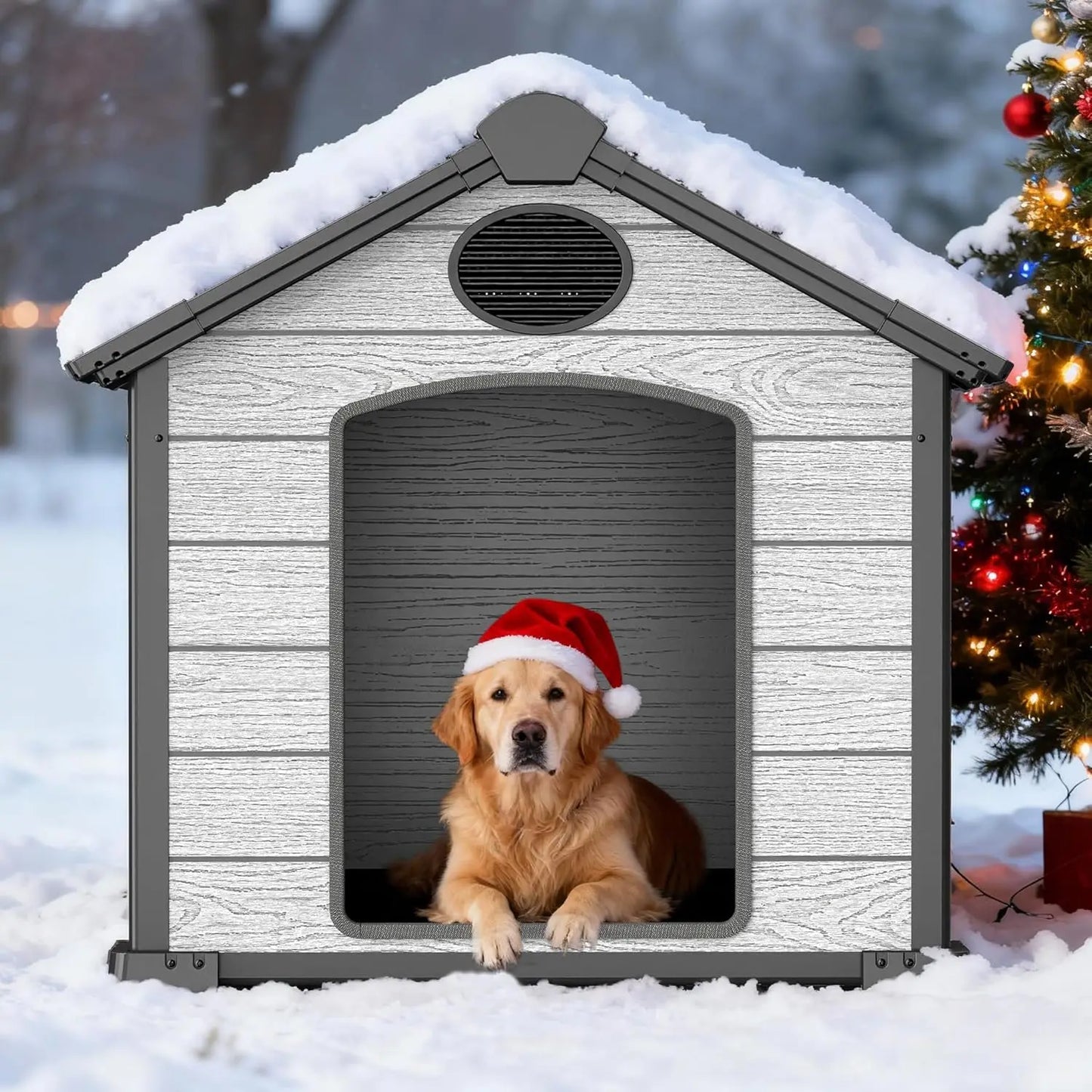 46" Large Dog House Outdoor Weatherproof, 3XL Big Dog House for 2 Large Dogs Outside, Insulated Igloo Pet House