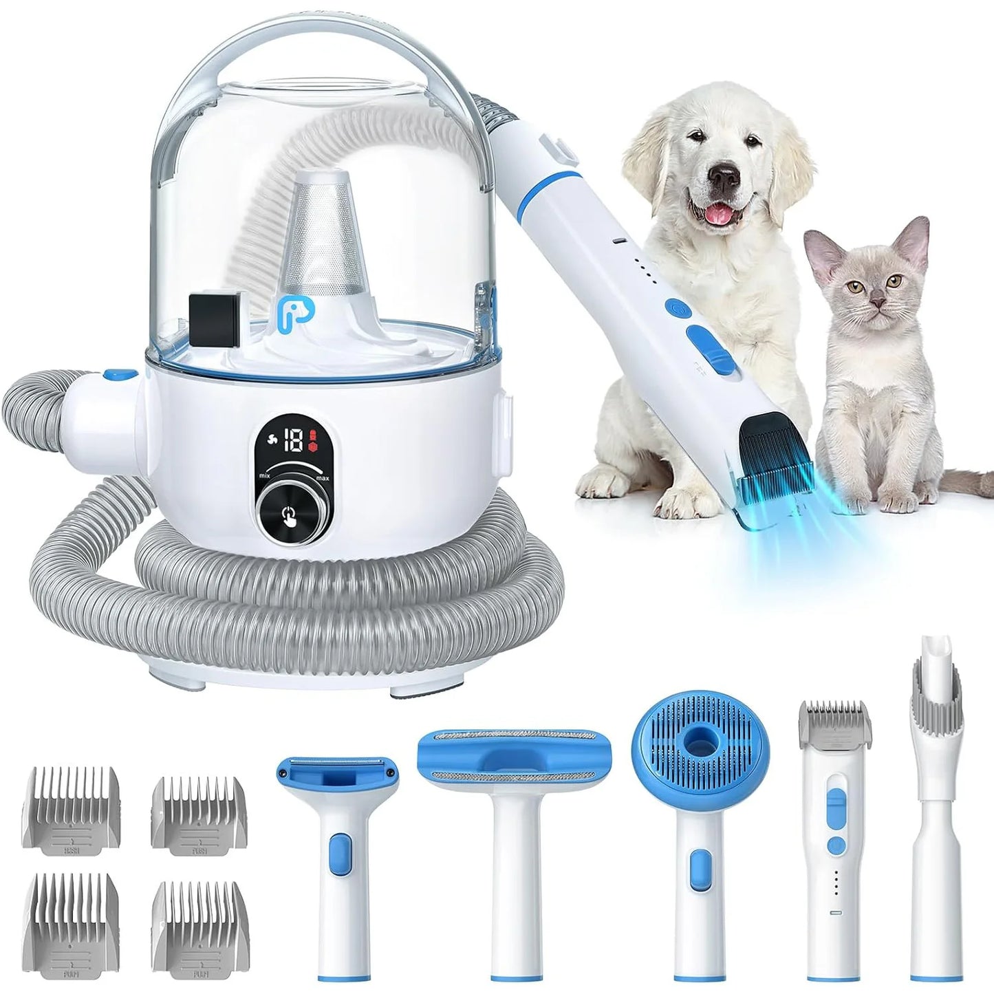 DishyKooker Pet Grooming Kit With Quiet High Suction Vacuum And Five Tools For Pets