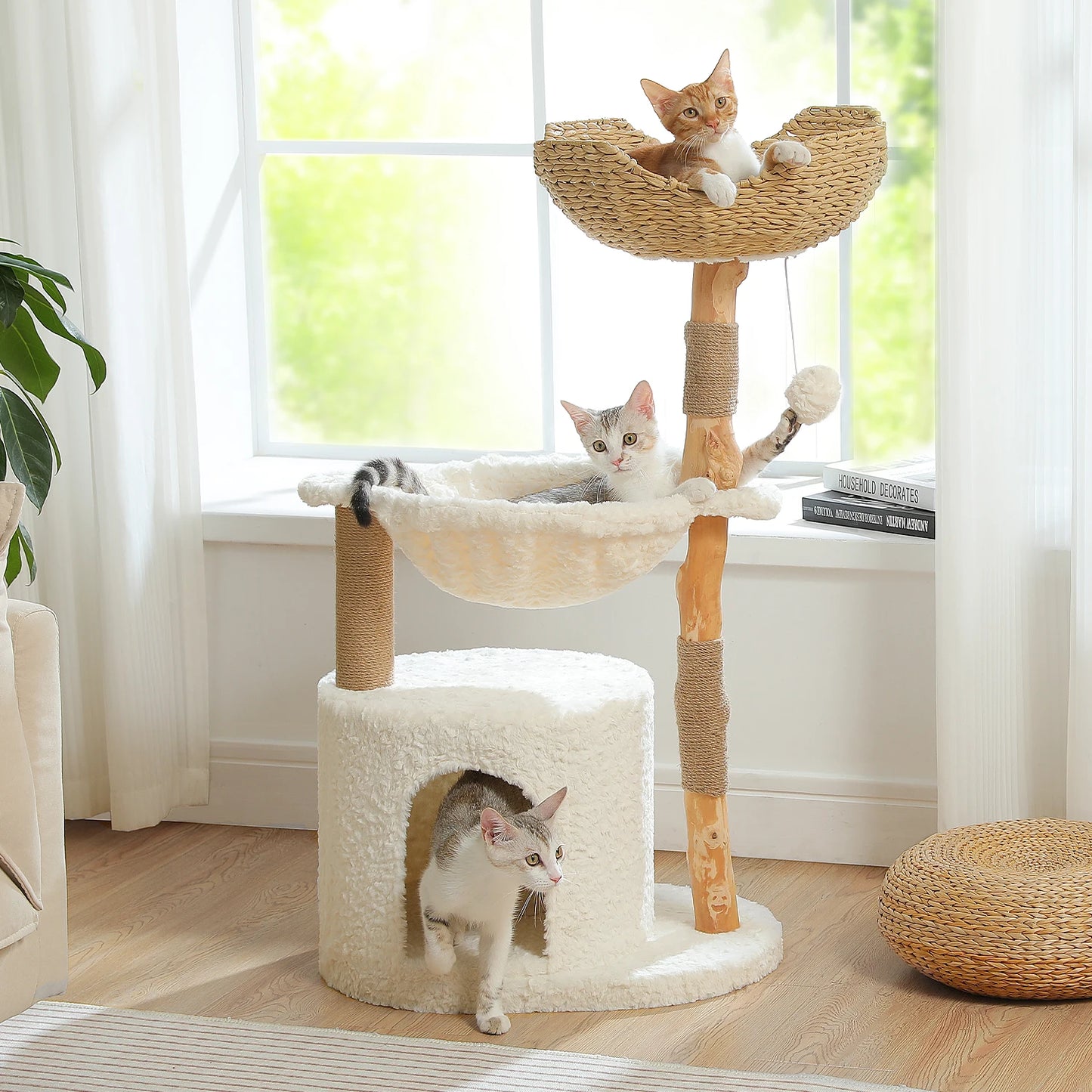 PAWZ Road Modern Cat Tree Tower With Natural Wood Posts