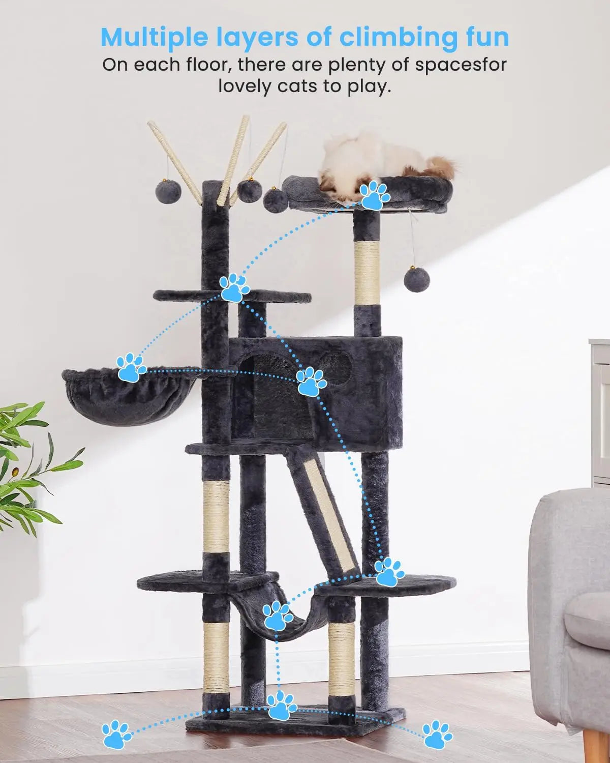 Cat Tower With Padded Bed And Cozy Condo For Indoor Cats
