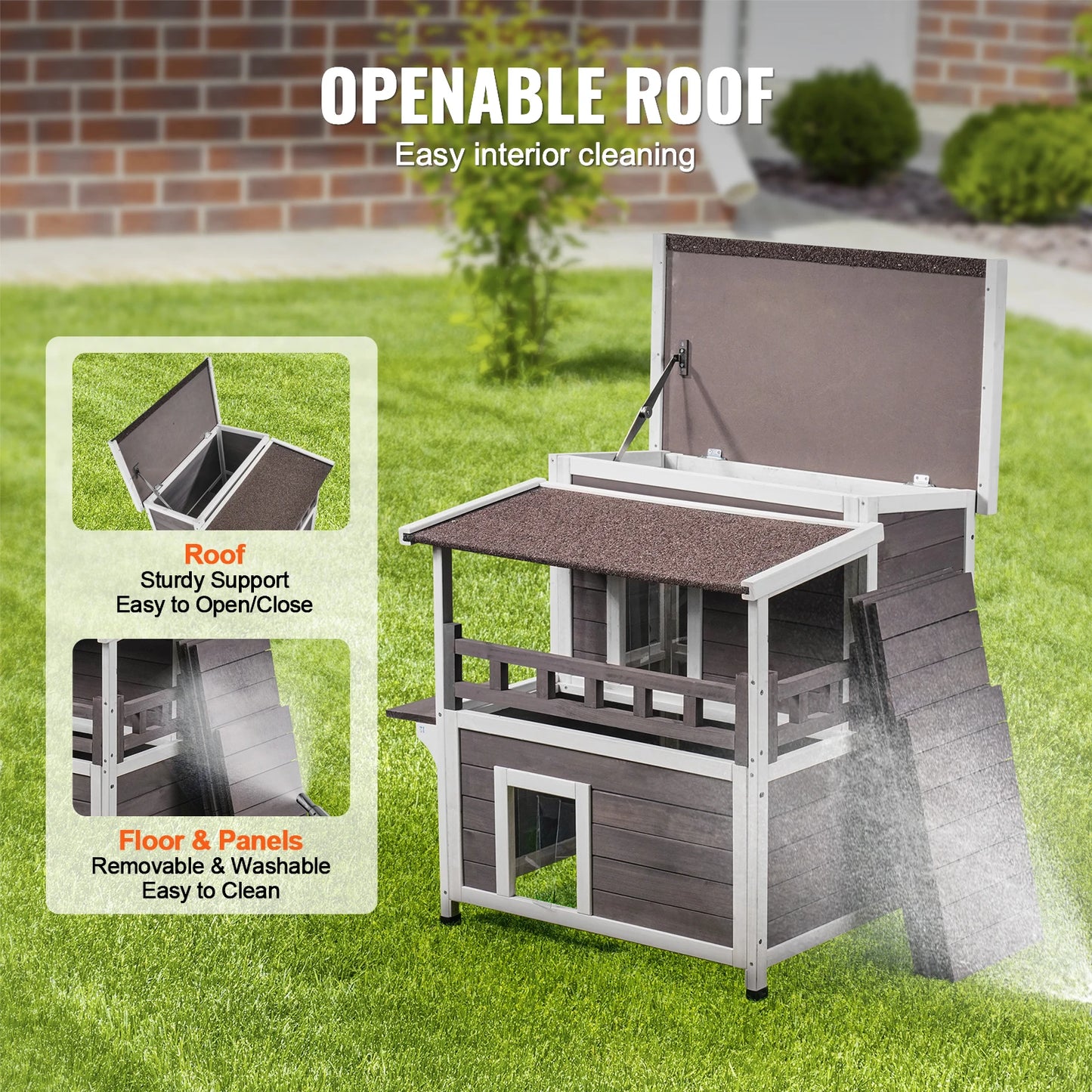 SucceBuy Outdoor Cat House Weatherproof Two Story Cedar Shelter With Balcony