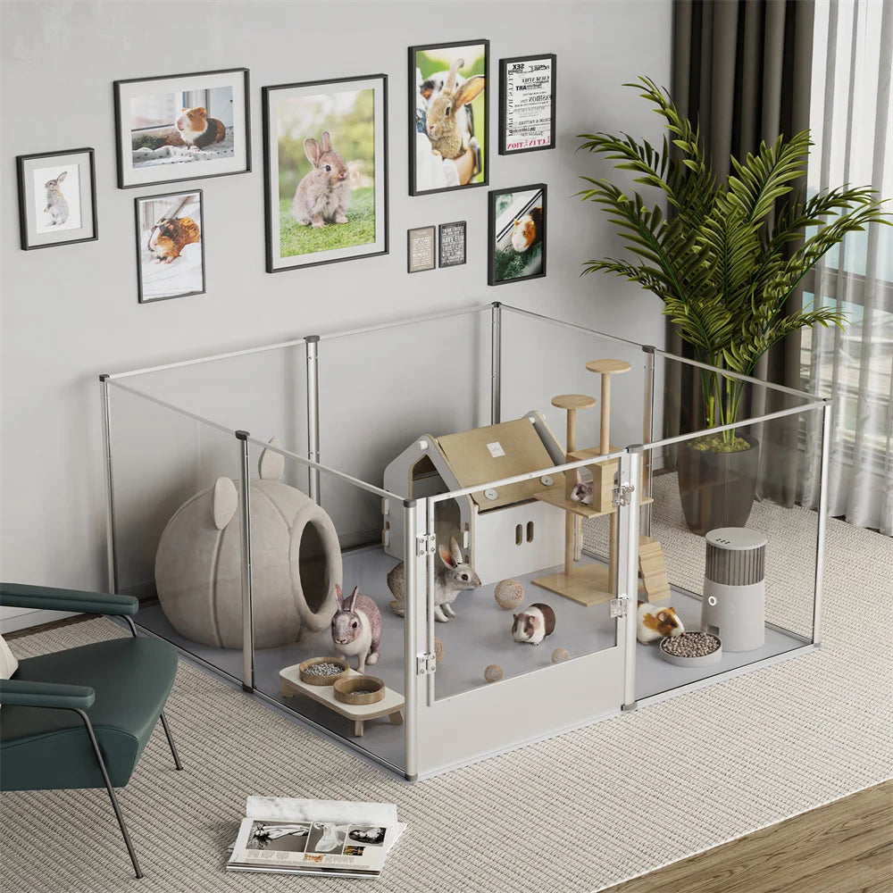 BORWARTH Dog Playpen Acrylic Enclosure With Waterproof Pad For Pets