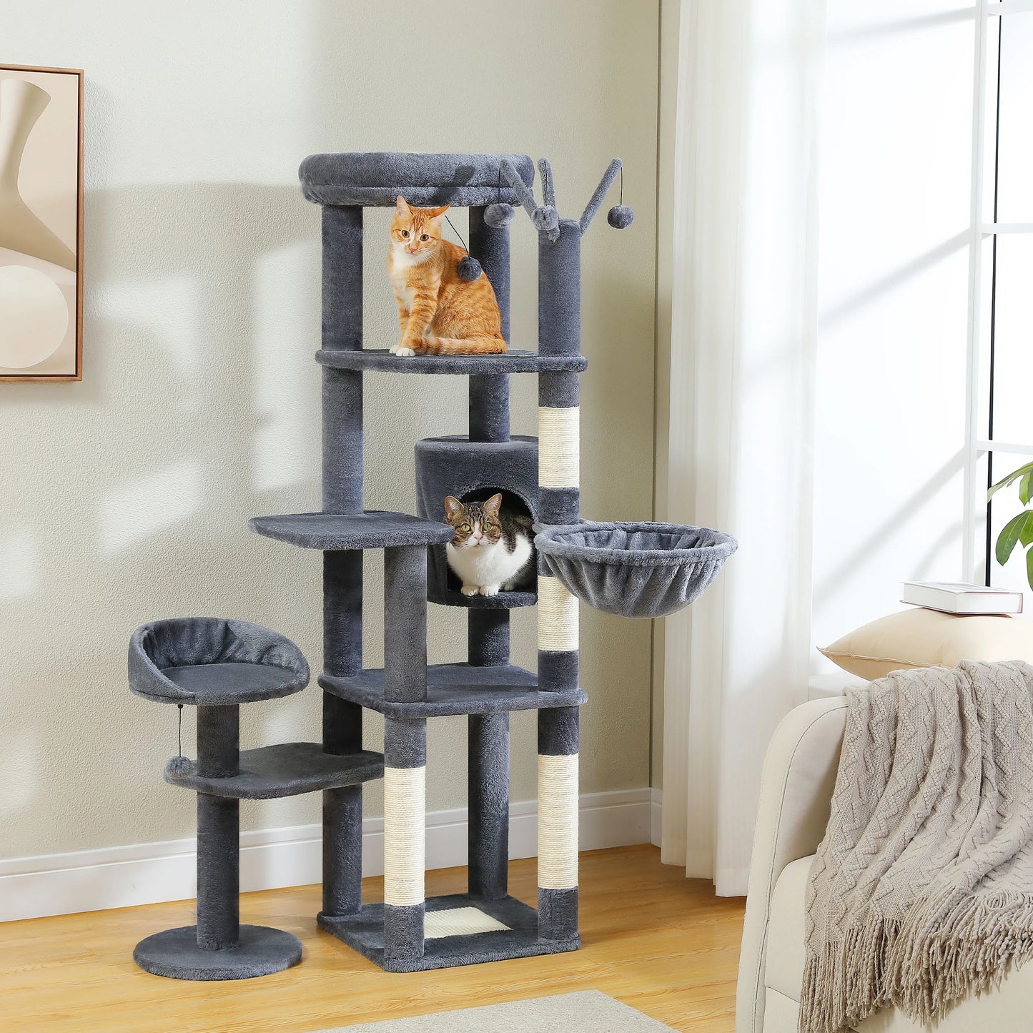 PEQULTICN PremiumQuality Multi-Level Cat Tree With Scratching Posts And HammocksElite