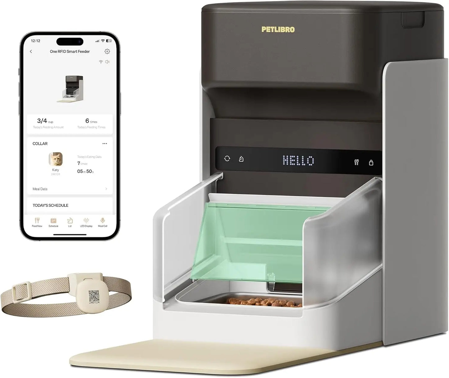 RFID Automatic Cat Feeder with Wi-Fi, Personalized Meals via Collar Tag, Diet Tracking for Multi-Pet Homes