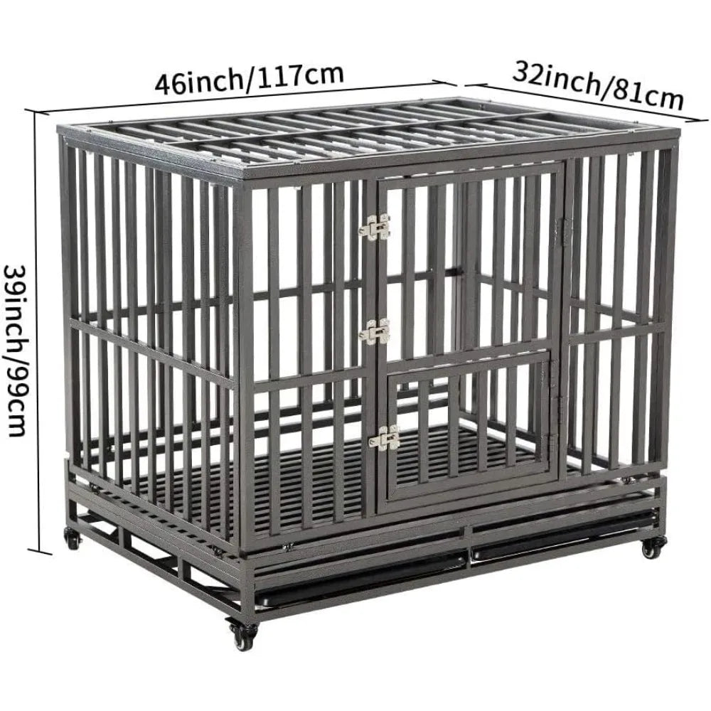 Heavy Duty Dog Cage Metal Kennel and Crate for Medium and Large Dogs, Pet Playpen with Four Wheels,Easy to Install,46 inch,Blac