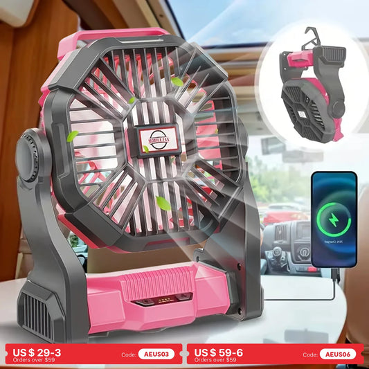 URGGU Three-In-One Camping Fan With LED Lantern And Power Backup