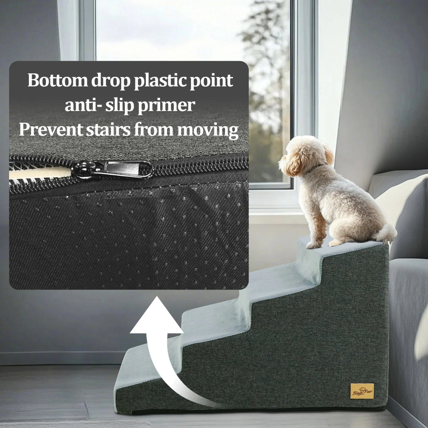 NONEDogDoor Three Quarter Steps Dog Stairs Ramp With Non Slip Washable Cover For Small Dogs