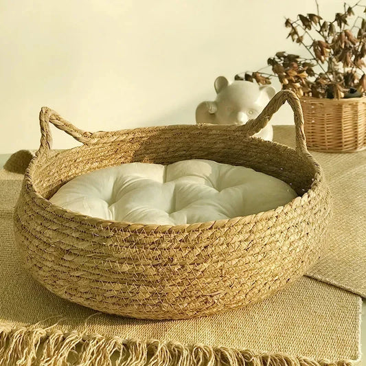 Pure hand-woven rattan cat nest four seasons universal warm pad removable washable winter pet supplies